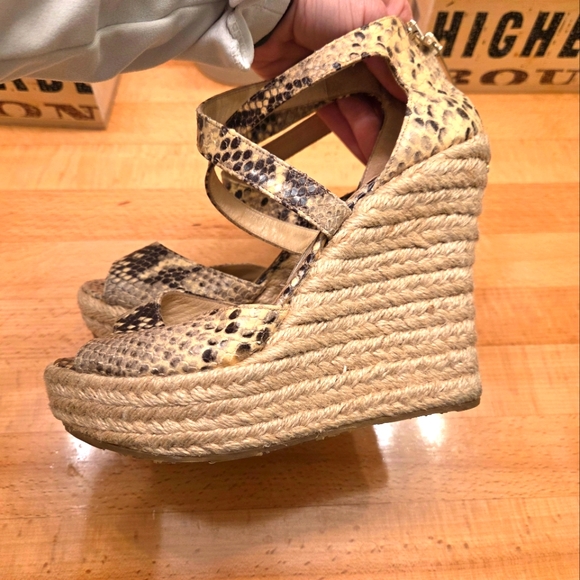 Jimmy Choo Snake Embossed Heels Espadrille Sandals Platform Python 37/6.5 - Picture 10 of 10
